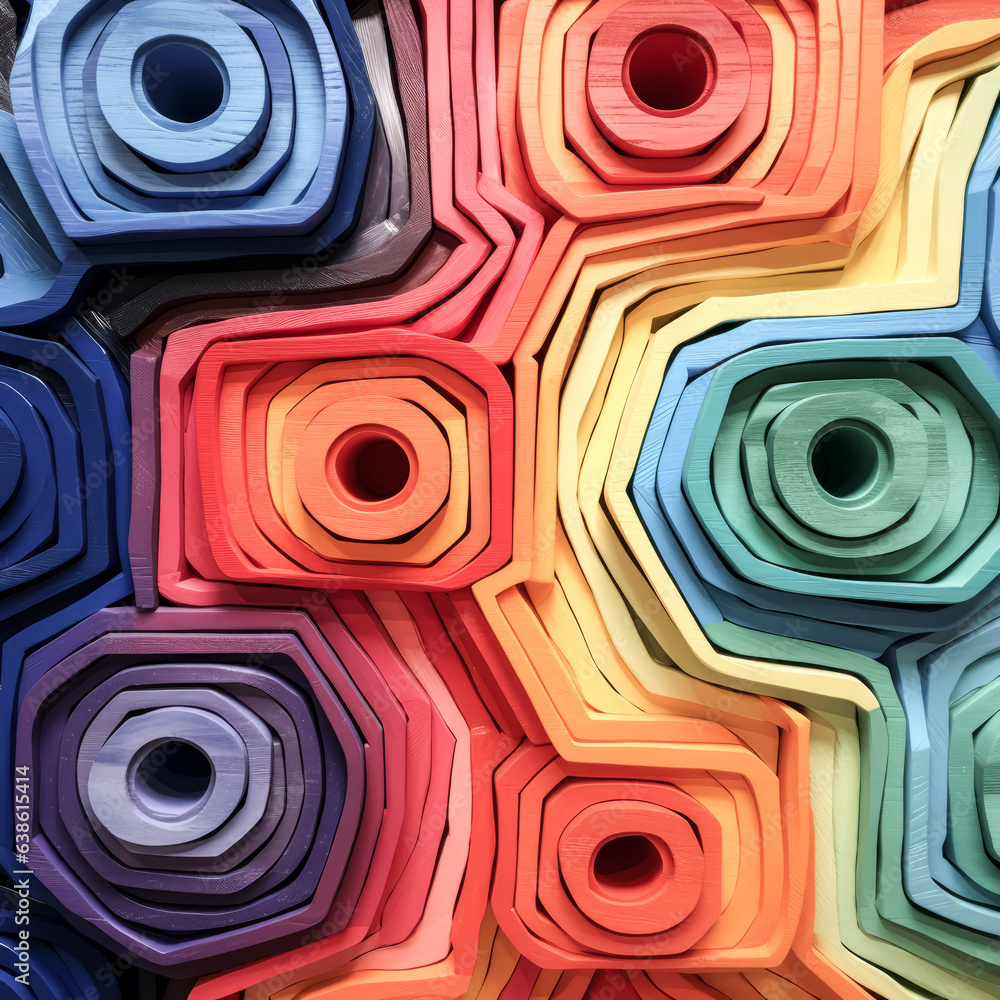 Poster he creates a mesmerizing work of art with concentric oblongs of varying colors.