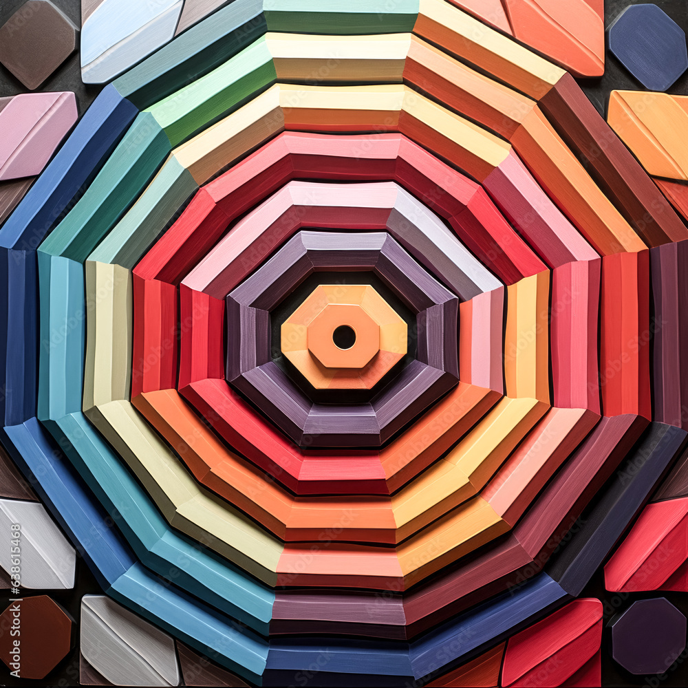 Poster he creates a mesmerizing pattern of concentric octagons in a rainbow of colors.