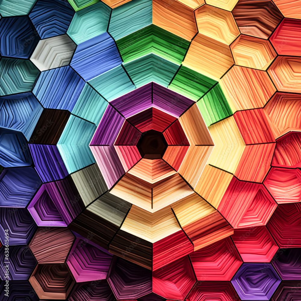 Poster brightly-colored concentric pentagons create a captivating visual.