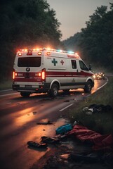 photo medic ambulance on duty on highway road