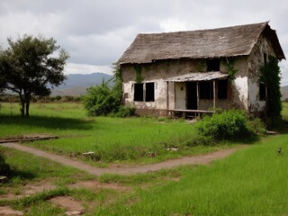 Obraz premium An old, dilapidated house. Dramatic landscape? Generative AI