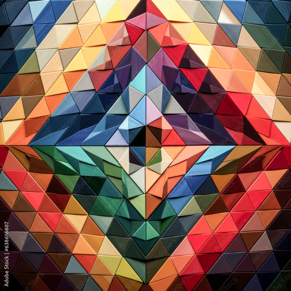 Poster he creates a vibrant artwork of concentric triangles with a range of colors.