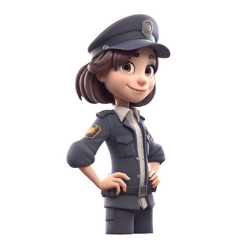3D illustration of a female police officer on a white background.