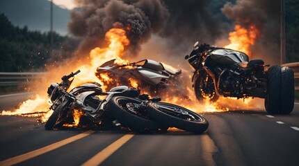 motorbike crash collision on road - obrazy, fototapety, plakaty