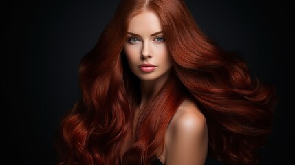 Naklejka premium Young woman with healthy long wavy red hair.
