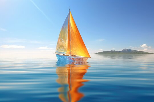 Transparent colorful sailboat toy in sea.