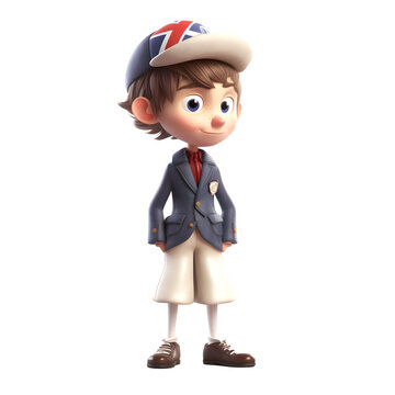 3D Render of a Little Boy Wearing a Union Jack Uniform