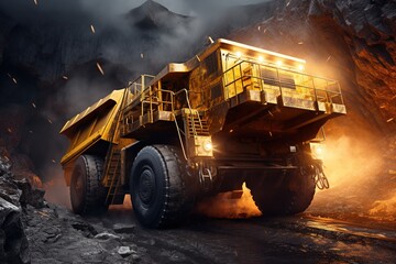 Big yellow mining truck for coal anthracite.