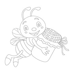 Bee Coloring Page for Kids. Vector black line illustration. Bug, insect, bee, butterfly, snail. Funny bee cartoon characters vector illustration. For kid's coloring book