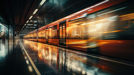 Fototapeta premium Blurred Train in Minimalist Style. Generative AI