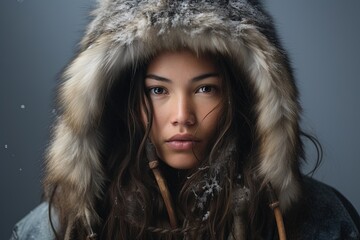 Portrait of native Alaskan eskimo woman. - obrazy, fototapety, plakaty