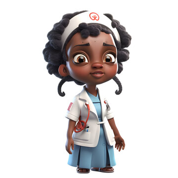 3D Render of Little African American Nurse with a stethoscope
