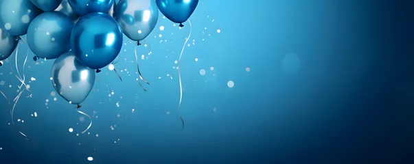 Tuinposter Festive sweet blue balloons background banner celebration theme © Orkidia