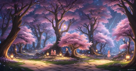 beautiful fantasy forest at night, AI generation