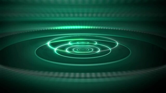 4K turquoise signal waves animation in loop. Vibrant and shiny glowing ripples. Hypnotizing spiral circulars radiating outward stock video.  
