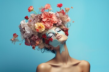 Abstract woman portrait with flowers over head.