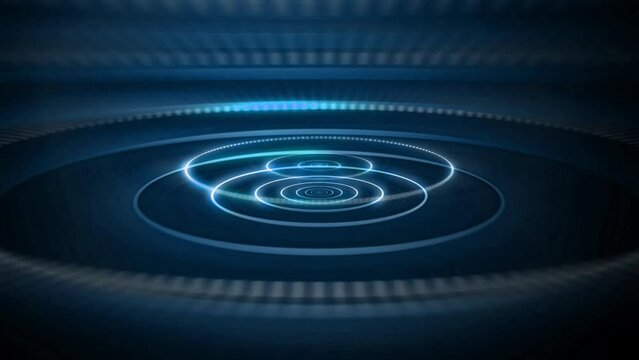 4K blue signal waves animation in loop. Vibrant and shiny glowing ripples. Hypnotizing spiral circulars radiating outward stock video.