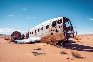 Flugzeugwrack in der Wüste - obrazy, fototapety, plakaty