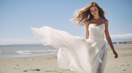 Fototapeta na wymiar Beautiful bridal in beach at midday clean sky, AI generated image