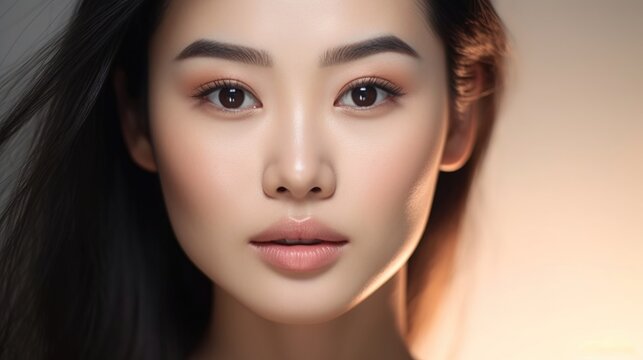 Beautiful asian young female model with natural make up, AI generated image