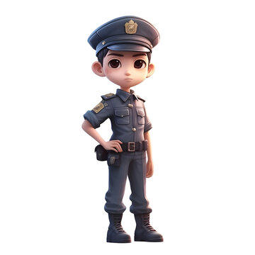 3D Render of a Little Police Officer with a hat and uniform