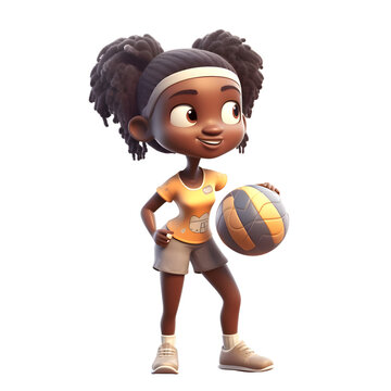 3D Render of an African American Girl with a Volleyball
