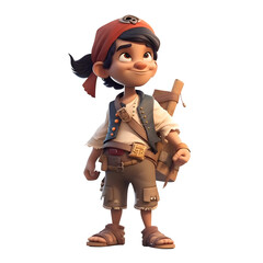 Cute boy dressed as a pirate with a gun. 3d rendering