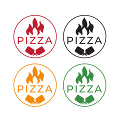 Pizza Round Emblem logo set. A fiery fusion of tradition and taste. Vector illustration.