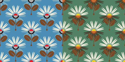 abstract geometric flower ornament, coffee seamless pattern
