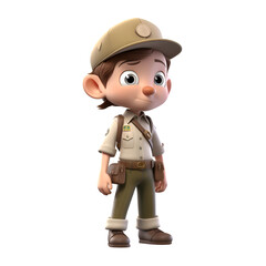 Cute little boy dressed as a scout. 3d rendering with clipping path