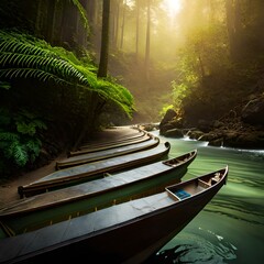 Jungle river with boat