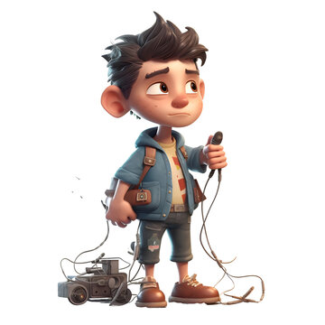 3D Render of a Little Boy with an electrician's tool