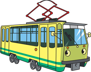 Funny small tram with eyes. Vector illustration