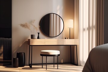 Room interior concept with modern, minimalistic dressing table. Generative AI