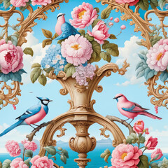 tree with flowers and birds generative IA
