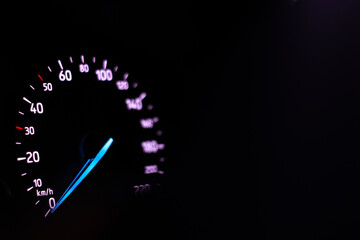 Speedometer of a car on black background, Concept of automobile speed