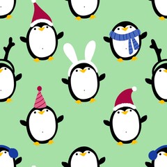 Winter animals seamless cartoon penguin pattern for wrapping paper and kids clothes print and Christmas
