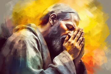 Abstract art. Colorful painting art of a man praying