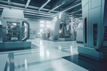 A modern factory with large scale CNC milling machines. - obrazy, fototapety, plakaty