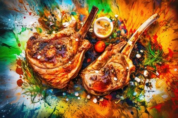 Obraz na płótnie Canvas Abstract art. Colorful painting art of an exquisite plate with steak