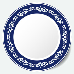 Round Frame, workpiece for your design. Ornamental elements and motifs of Kazakh, Kyrgyz, Uzbek, national Asian decor for plate, textile and print design. Circle frame. Vector. 