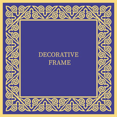 Square Frame, workpiece for your design. Ornamental elements and motifs of Kazakh, Kyrgyz, Uzbek, national Asian decor for plate, textile and print design. Square frame. Vector. 