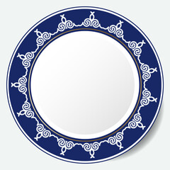 Round Frame, workpiece for your design. Ornamental elements and motifs of Kazakh, Kyrgyz, Uzbek, national Asian decor for plate, textile and print design. Circle frame. Vector. 