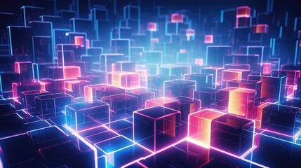 Abstract bright cubes. Futuristic style. AI generated.