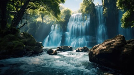 Beautiful waterfall in rainforest. AI generated.