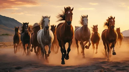 Fotobehang Horse herds run free in the desert. AI generated. © Viktor