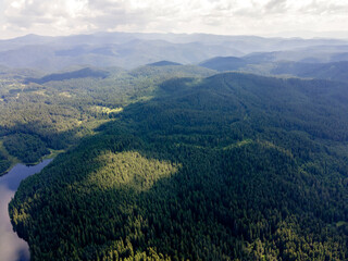 Aerial view of Shiroka polyana Reservoir, Bulgaria