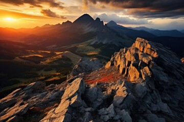 Sunset's Embrace of Slovak Rocky Grandeur: Panorama of Mountain Majesty
