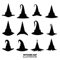 Vector Witch Hat Collection: Hauntingly Beautiful Silhouettes for Halloween Designs. - Transparent Background, PNG, Vector