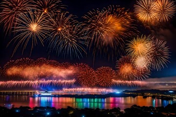 fireworks over the river Generated Ai